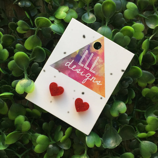 Red Glitter Tiny Love Heart Earrings. Heart Earrings. Gorgeous Glitter Earrings. Small Earrings. Life's too short to wear boring Jewellery.