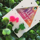 Flipping Fancy Flamingo Mix Match Earrings. Glorious Glitter Green Palm Tree Earrings. Totes Tropical Earrings. Mix it up!