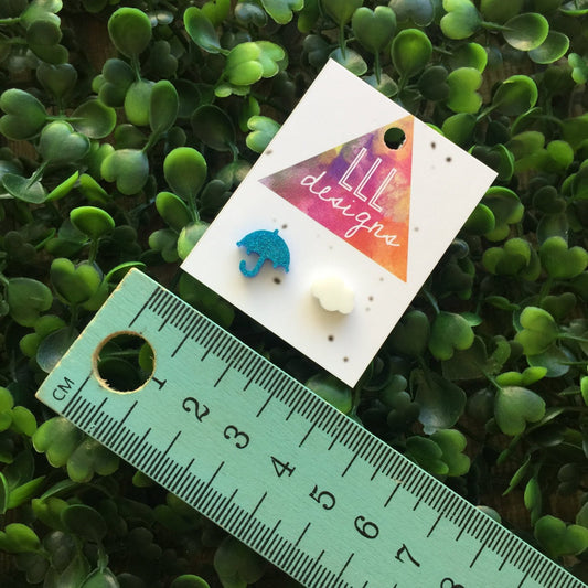 Super Cute Rainy Day Stud Earrings. Umbrella Earrings. Cloud Earrings. Quirky Earrings. Life's too short to wear boring Jewellery.