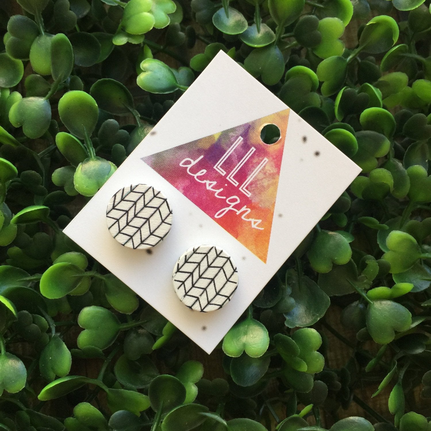 Black & White Monochrome Printed Studs/Earrings. Geometric Studs. Geometric Earrings. Geo Love. Handmade in Canberra, Australia. On trend.
