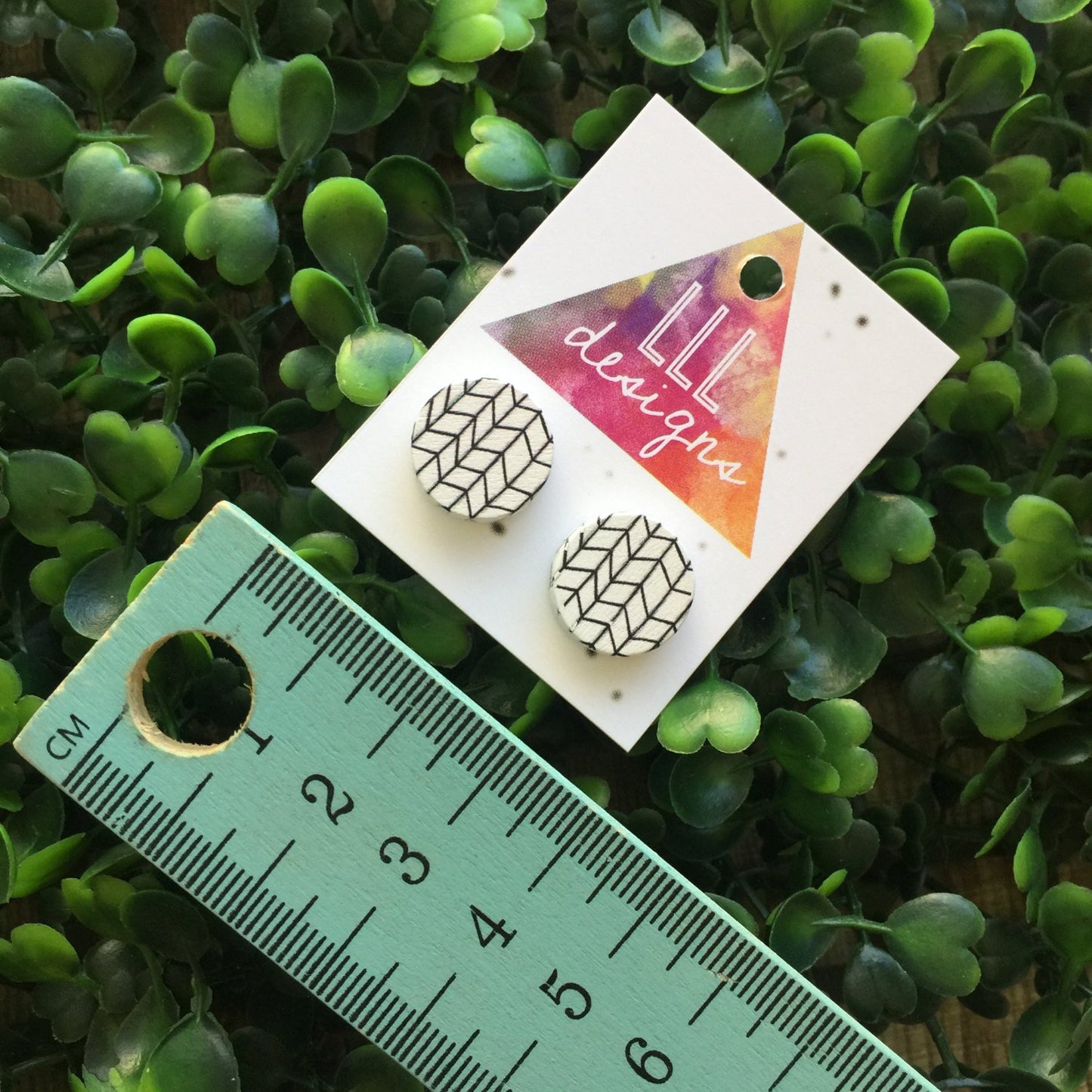 Black & White Monochrome Printed Studs/Earrings. Geometric Studs. Geometric Earrings. Geo Love. Handmade in Canberra, Australia. On trend.