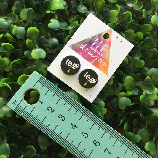 Printed Timber Stud Earrings. (tea timber) Life's too short too wear boring Jewellery. Quirky and fun earrings. Australian Business.