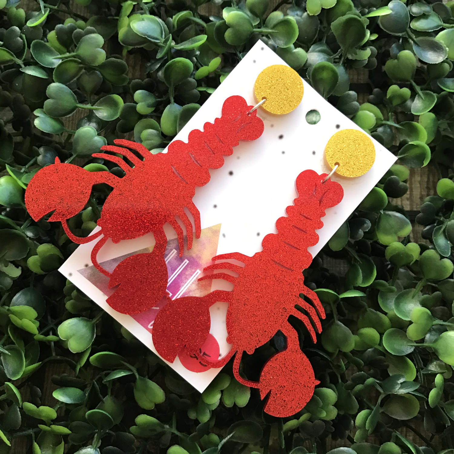 Living Large Lobster Statement Dangles - MEGA Size!!! Glorious Glitter Drop Earrings. Bold & Quirky Earrings.