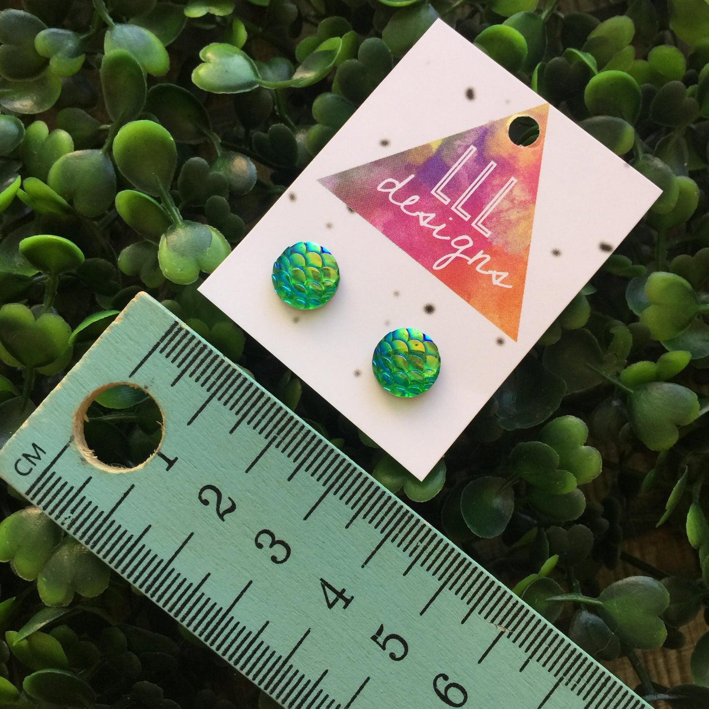 Multi Coloured Mermaid Studs (lgrn) Handmade Earrings. Life's too short to wear boring Jewellery. Shiny Scale Earrings. Fishy Studs.