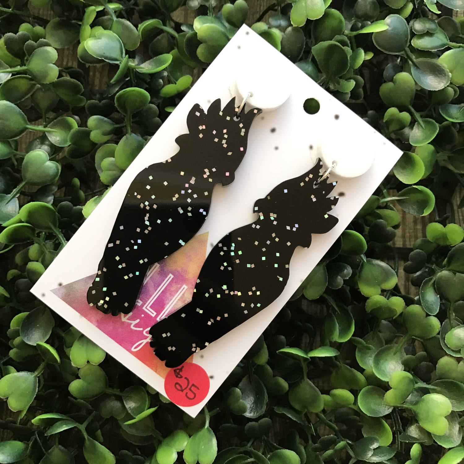 Glitter Black Cockatoo Statement Dangle Earrings. Australian Earrings. Australian Animal. Quirky Earrings. Galaxy Glitter Earrings.