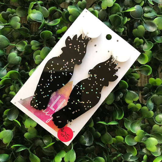 Glitter Black Cockatoo Statement Dangle Earrings. Australian Earrings. Australian Animal. Quirky Earrings. Galaxy Glitter Earrings.