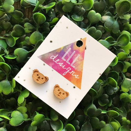 Bamboo Australian Koala Handmade Stud Earrings. Koala Face Earrings. Aussie Animal Earrings. Life's too short to wear boring Jewellery!!!!
