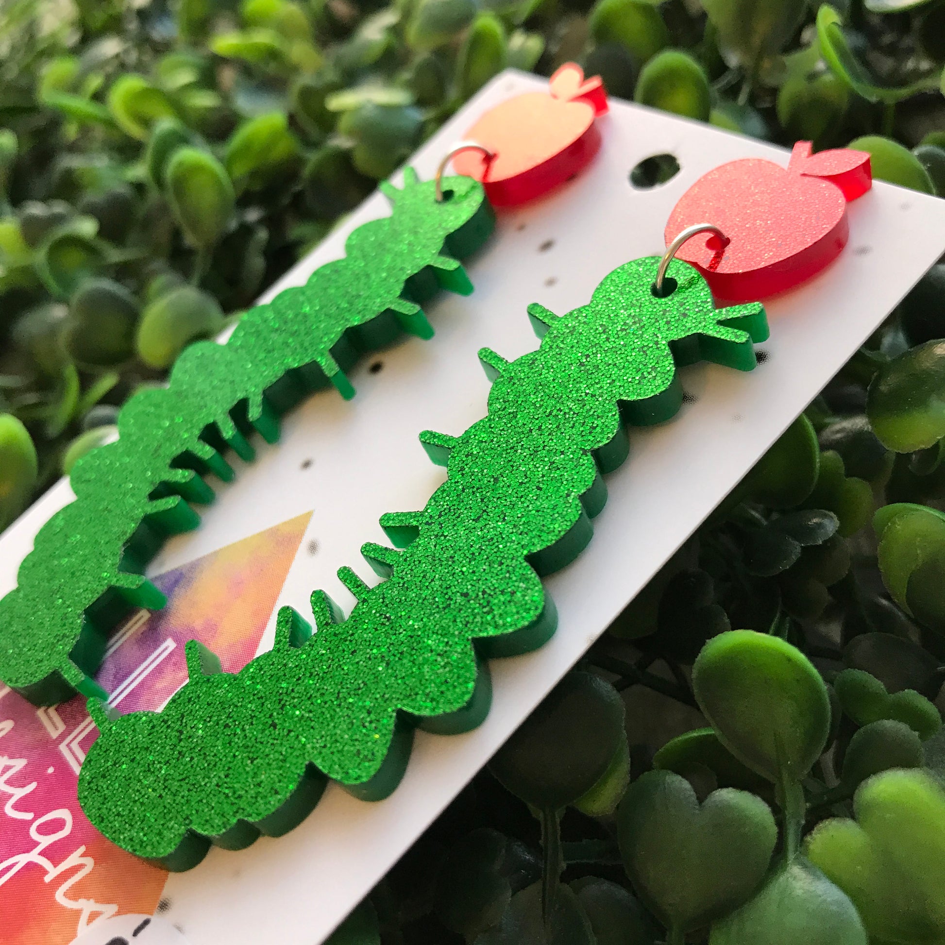 The Very Hungry Caterpillar Statement Dangle Earrings. Quirky Cute Glitter Statement Earrings. Perfect Teacher Earrings ;) Fun Earrings!!!!!