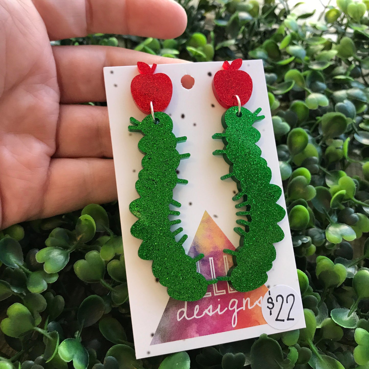 The Very Hungry Caterpillar Statement Dangle Earrings. Quirky Cute Glitter Statement Earrings. Perfect Teacher Earrings ;) Fun Earrings!!!!!