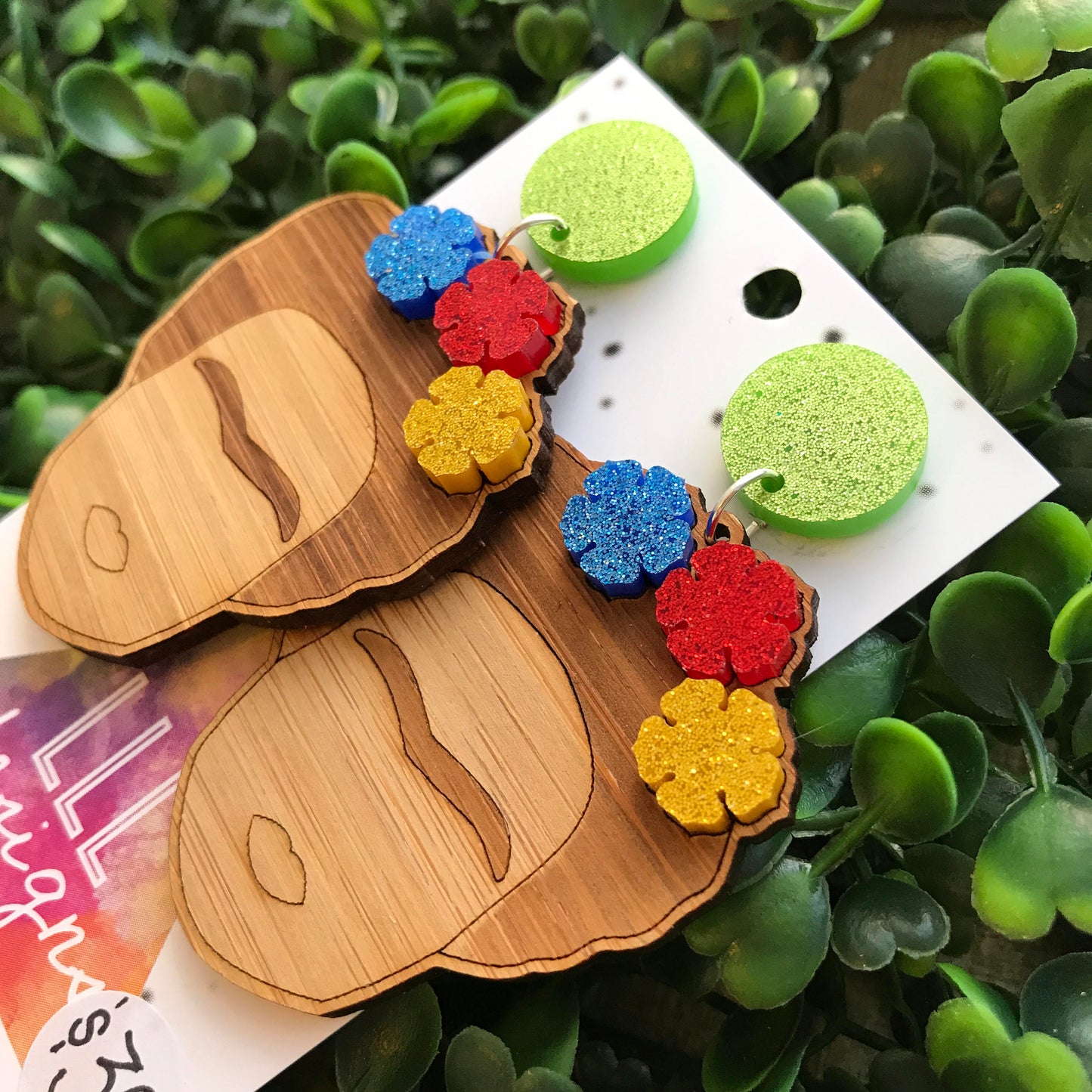Fabulous Frida Stacked Statement Dangle Earrings. Bamboo & Glitter Acrylic Laser Cut Earrings. Fun and Fabulous Earrings!! Be Bold - Be You!