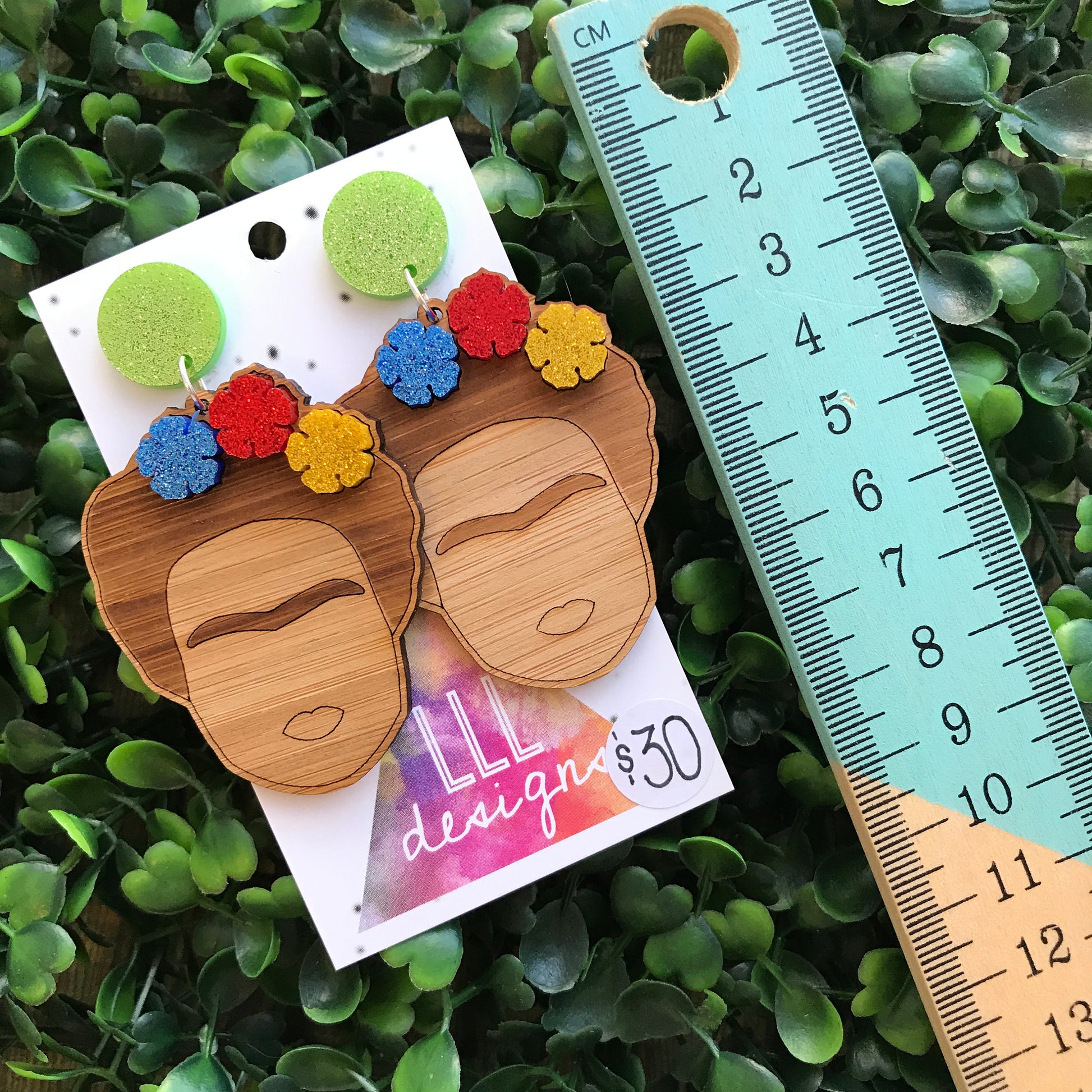 Fabulous Frida Stacked Statement Dangle Earrings. Bamboo & Glitter Acrylic Laser Cut Earrings. Fun and Fabulous Earrings!! Be Bold - Be You!