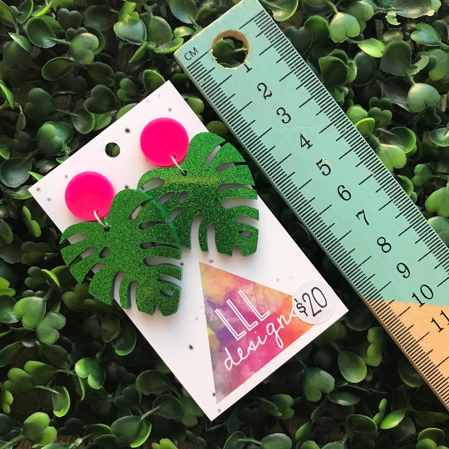 Monstera Statement Dangle Earrings. (med size) Glorious Glitter Green Statement Earrings. Laser Cut Leaf Earrings. Be BOLD - Be YOU!!!