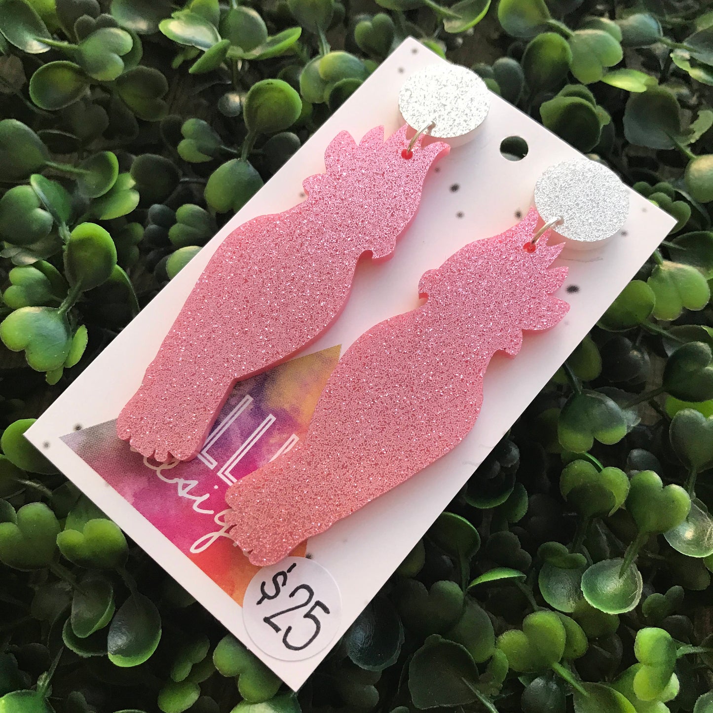 Galah Statement Dangle Earrings. (large size) Australian Earrings. Australian Native Bird. Quirky Earrings. Pink Glitter Earrings.