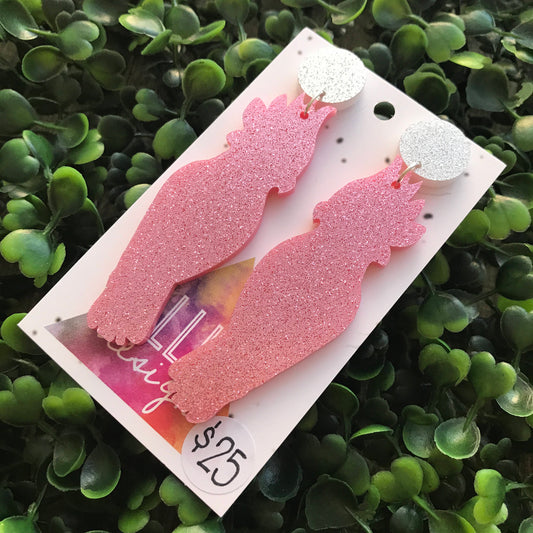 Galah Statement Dangle Earrings. (large size) Australian Earrings. Australian Native Bird. Quirky Earrings. Pink Glitter Earrings.