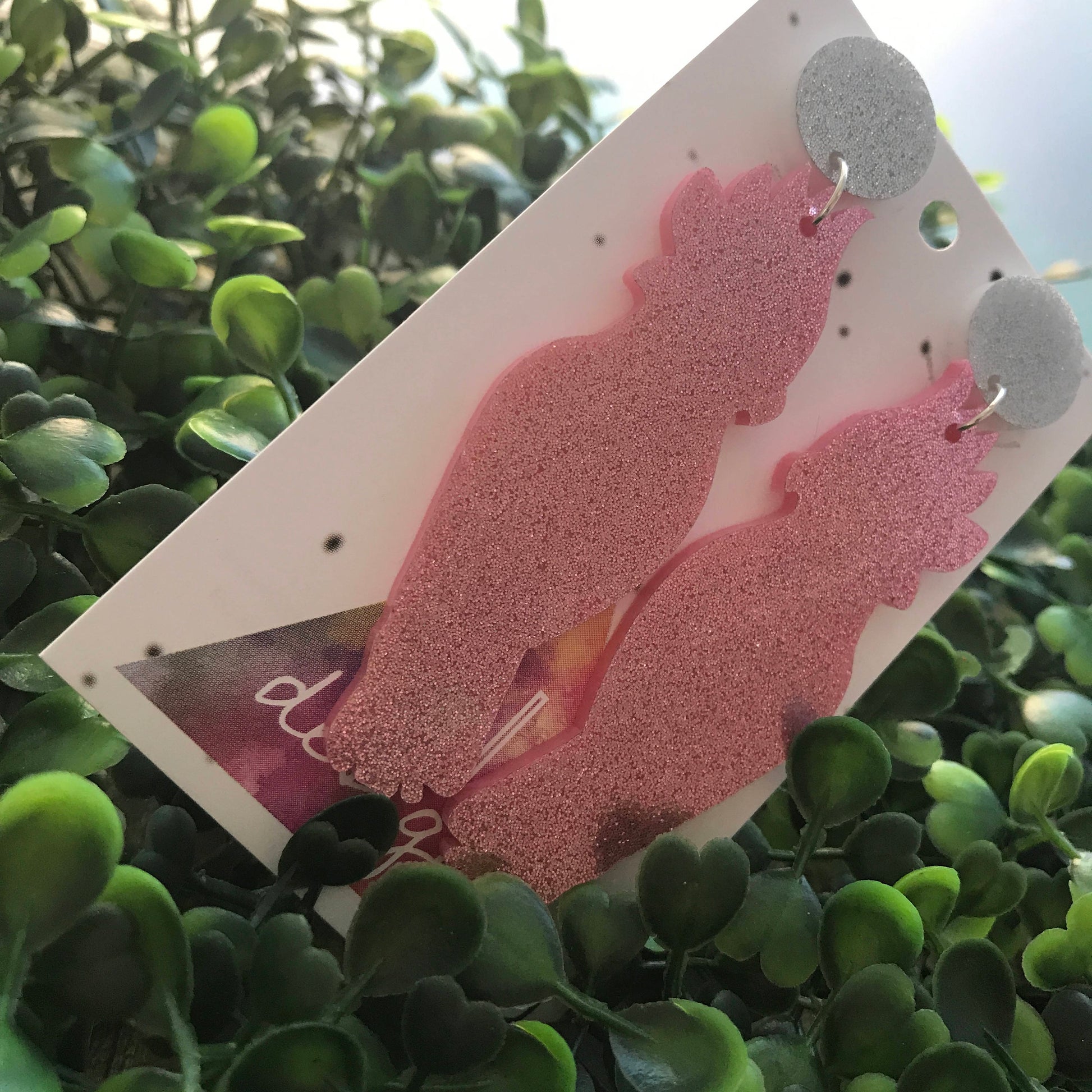 Galah Statement Dangle Earrings. (large size) Australian Earrings. Australian Native Bird. Quirky Earrings. Pink Glitter Earrings.