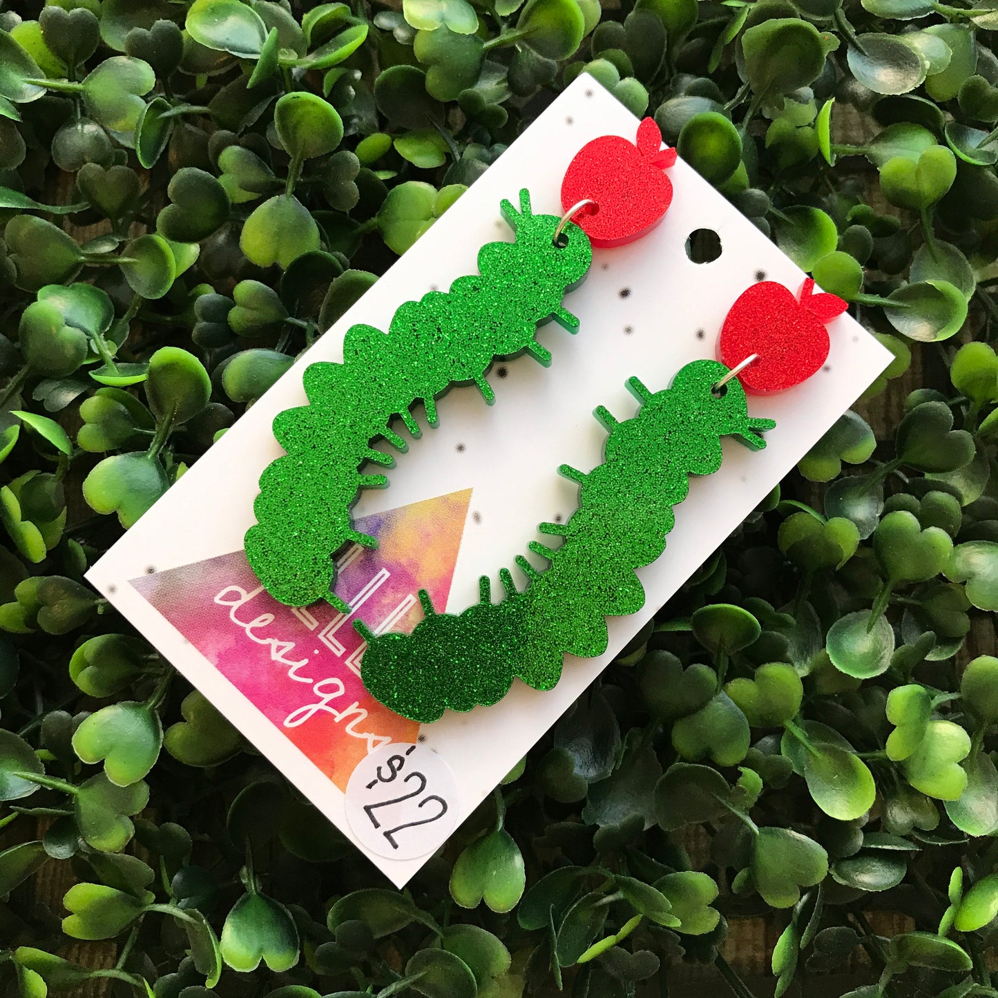 The Very Hungry Caterpillar Statement Dangle Earrings. Quirky Cute Glitter Statement Earrings. Perfect Teacher Earrings ;) Fun Earrings!!!!!