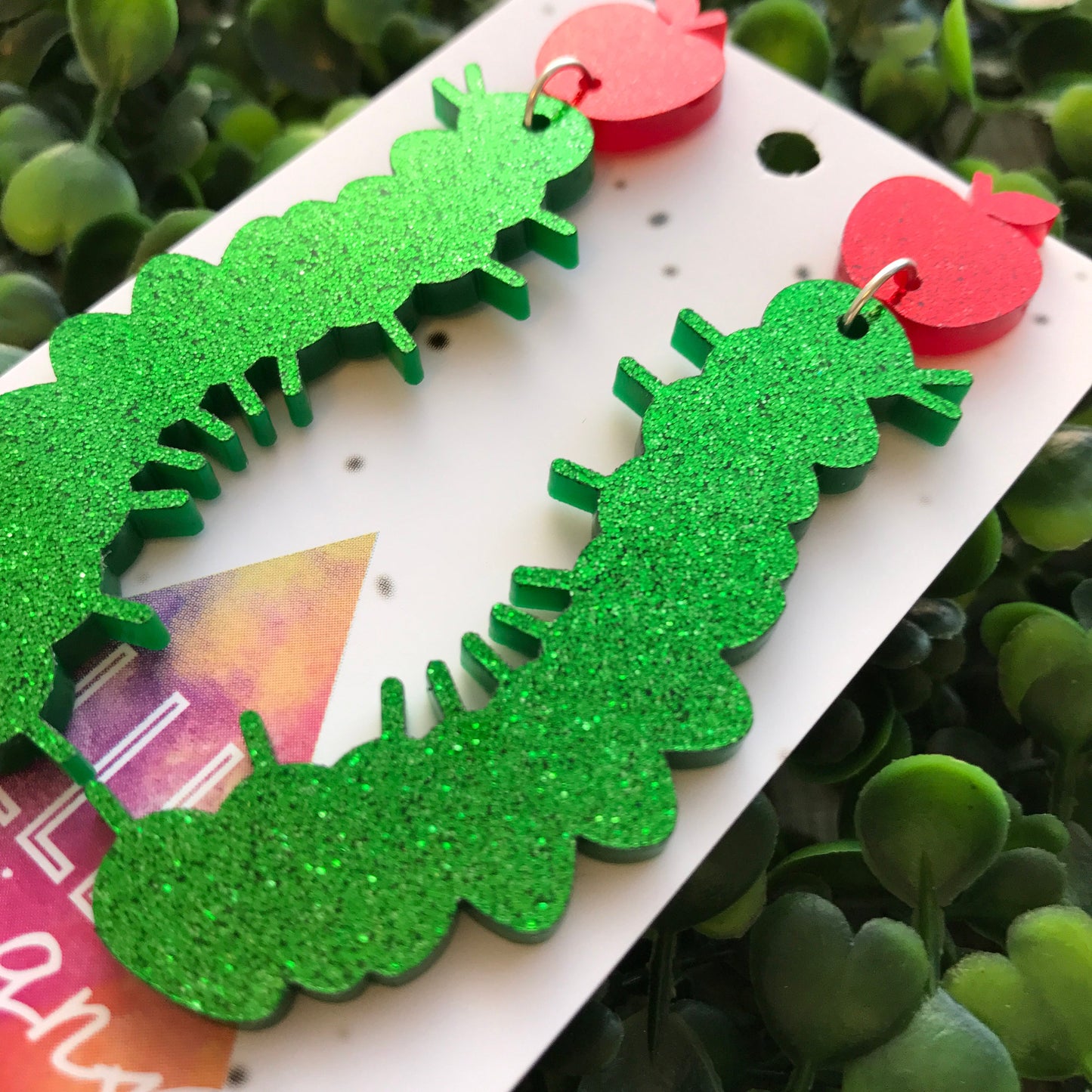 The Very Hungry Caterpillar Statement Dangle Earrings. Quirky Cute Glitter Statement Earrings. Perfect Teacher Earrings ;) Fun Earrings!!!!!