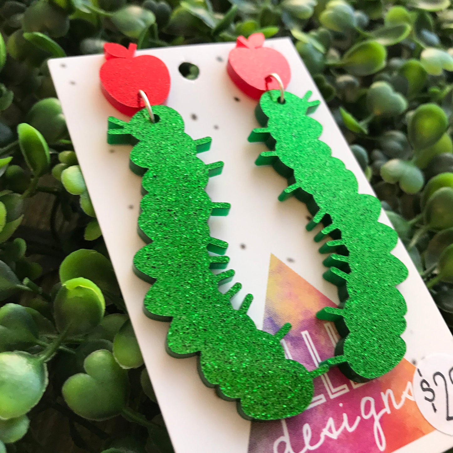 The Very Hungry Caterpillar Statement Dangle Earrings. Quirky Cute Glitter Statement Earrings. Perfect Teacher Earrings ;) Fun Earrings!!!!!