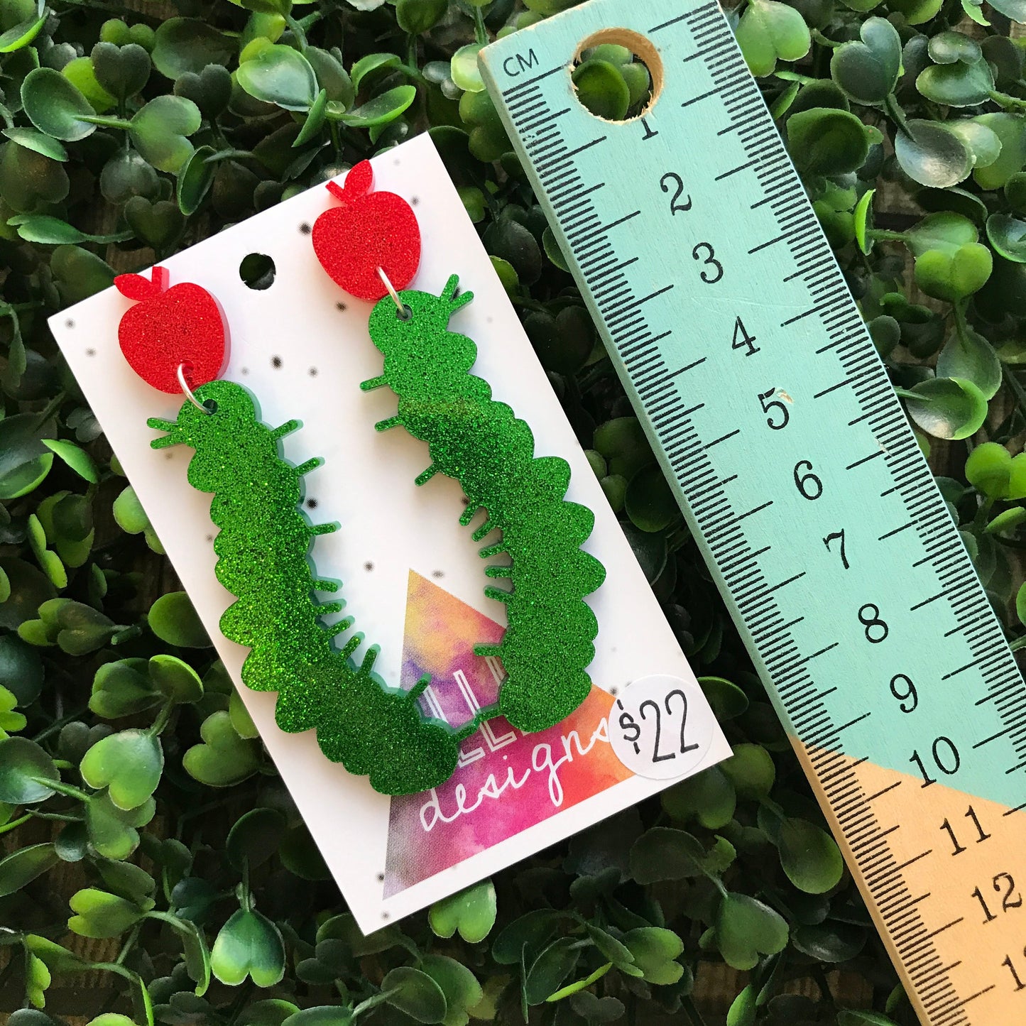 The Very Hungry Caterpillar Statement Dangle Earrings. Quirky Cute Glitter Statement Earrings. Perfect Teacher Earrings ;) Fun Earrings!!!!!