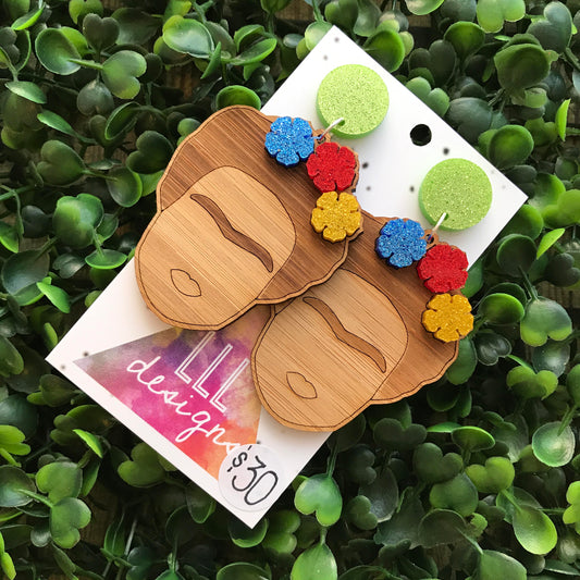 Fabulous Frida Stacked Statement Dangle Earrings. Bamboo & Glitter Acrylic Laser Cut Earrings. Fun and Fabulous Earrings!! Be Bold - Be You!