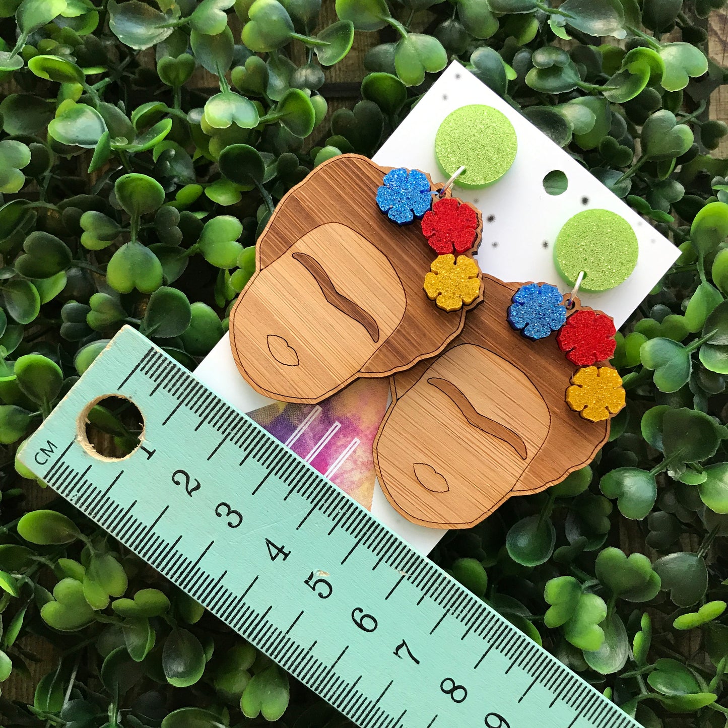 Fabulous Frida Stacked Statement Dangle Earrings. Bamboo & Glitter Acrylic Laser Cut Earrings. Fun and Fabulous Earrings!! Be Bold - Be You!