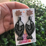 Soy Fishy Statement Dangles. Sushi Soy Sauce Fish Laser Etched Drop Earrings. Because life's too short to wear boring Jewellery! Be BOLD :)