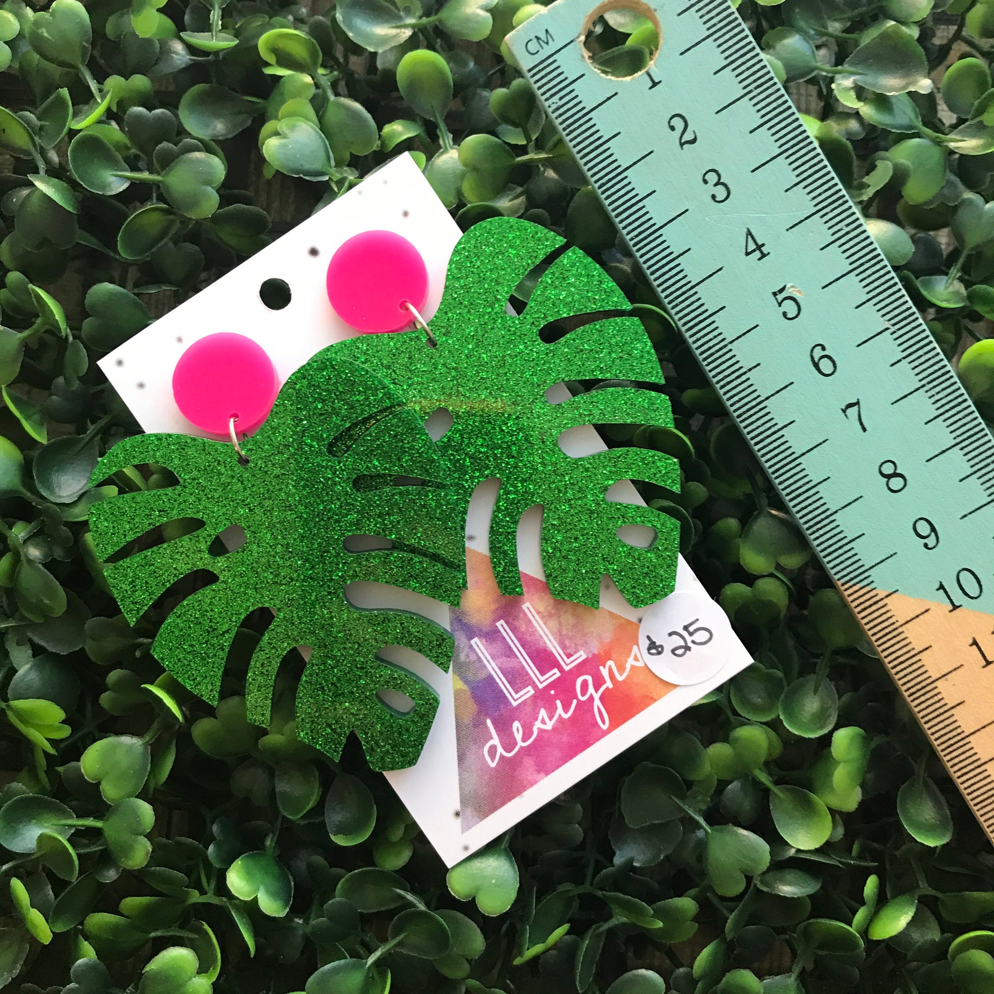 Monstera Statement Dangle Earrings. (mega size) Glorious Glitter Green Statement Earrings. Laser Cut Leaf Earrings. Be BOLD - Be YOU!!!