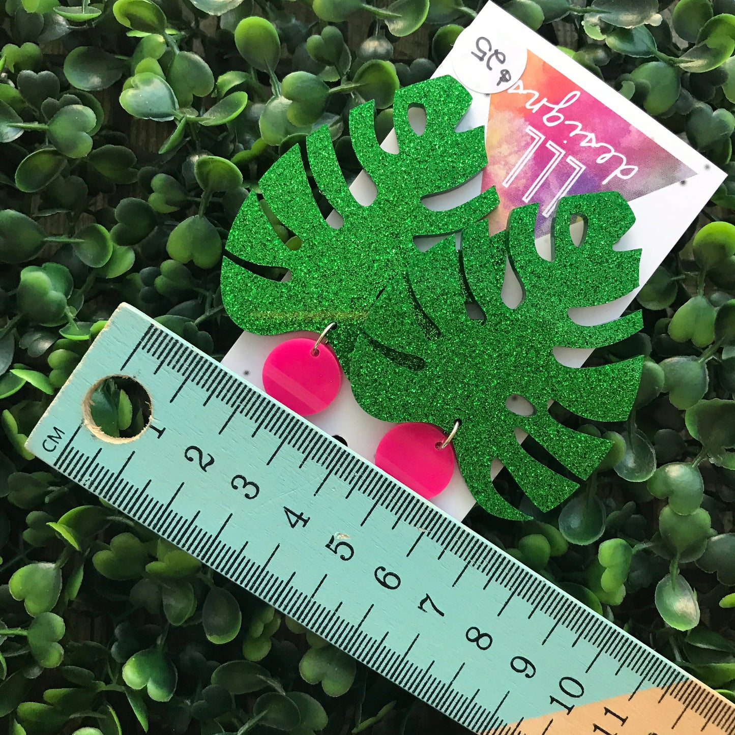Monstera Statement Dangle Earrings. (mega size) Glorious Glitter Green Statement Earrings. Laser Cut Leaf Earrings. Be BOLD - Be YOU!!!