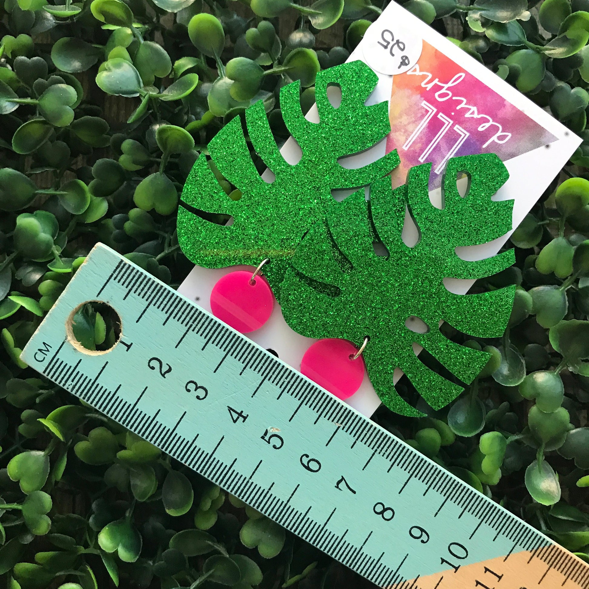 Monstera Statement Dangle Earrings. (mega size) Glorious Glitter Green Statement Earrings. Laser Cut Leaf Earrings. Be BOLD - Be YOU!!!