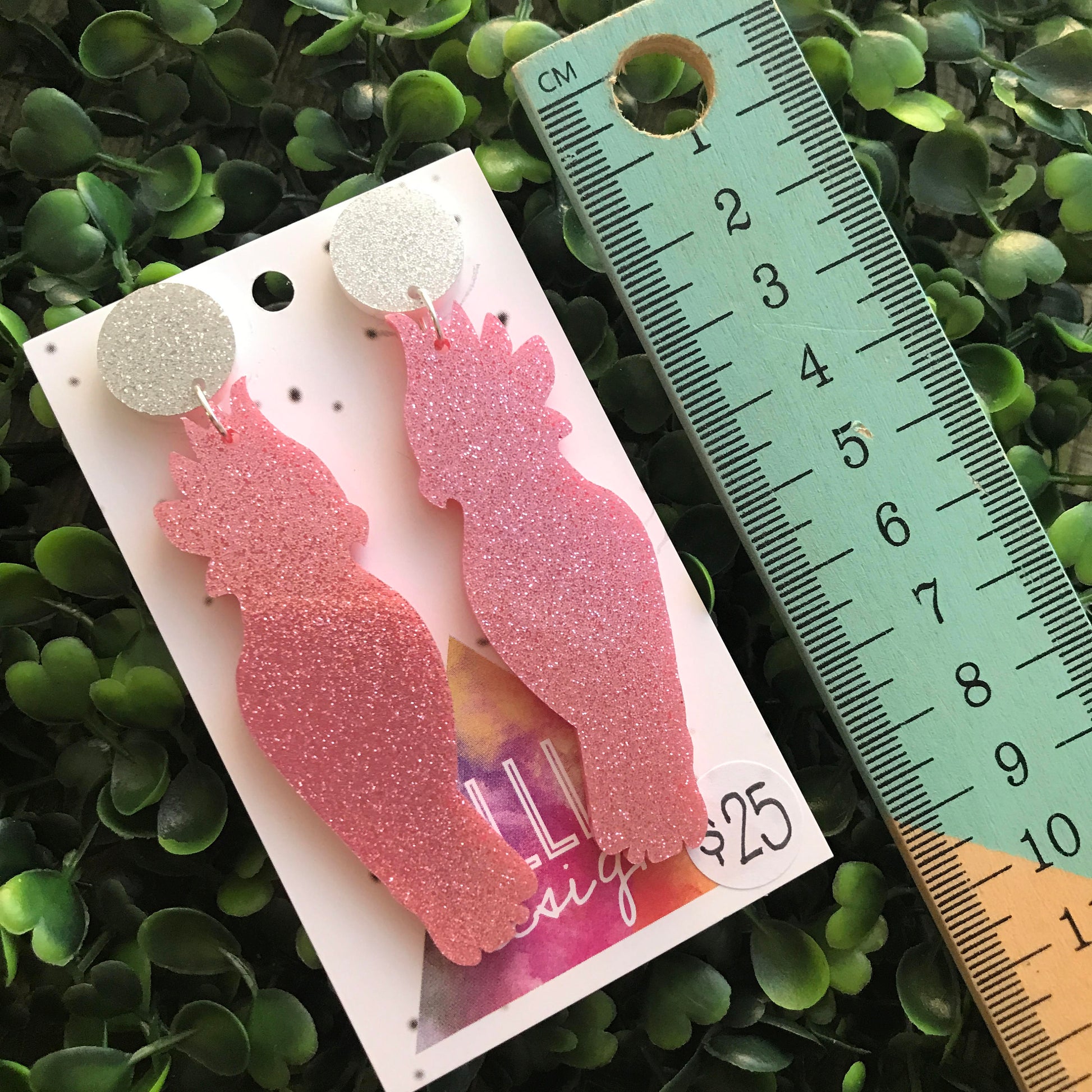 Galah Statement Dangle Earrings. (large size) Australian Earrings. Australian Native Bird. Quirky Earrings. Pink Glitter Earrings.