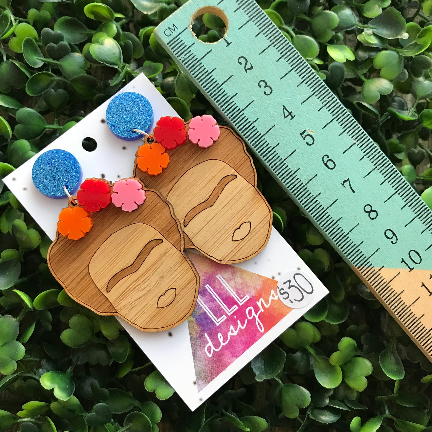 Fabulous Frida Stacked Statement Dangle Earrings. Bamboo & Glitter Acrylic Laser Cut Earrings. Fun and Fabulous Earrings!! Be Bold - Be You!