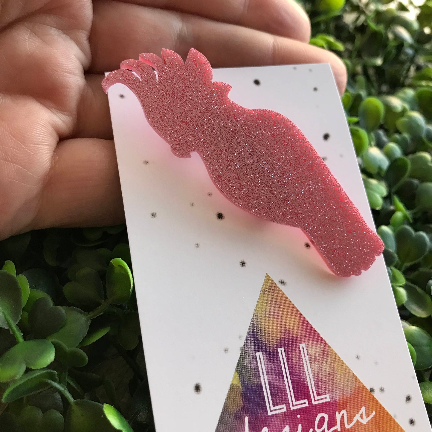 Glorious Glitter Galah Handmade Brooch. Perfect Pink Australian Bird Brooch. Laser Cut Brooch. Life's too Short to wear boring Jewellery!