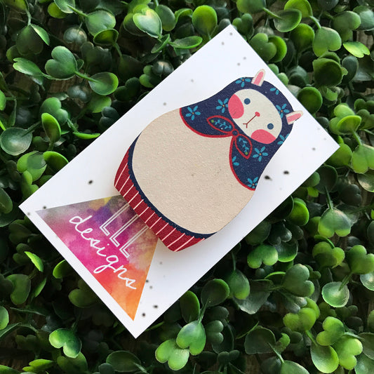 Mumma Babushka Kitty Cat Brooch. Handmade Printed Timber Brooch. Bitchin Brooch. Life's too short to wear boring Brooches!