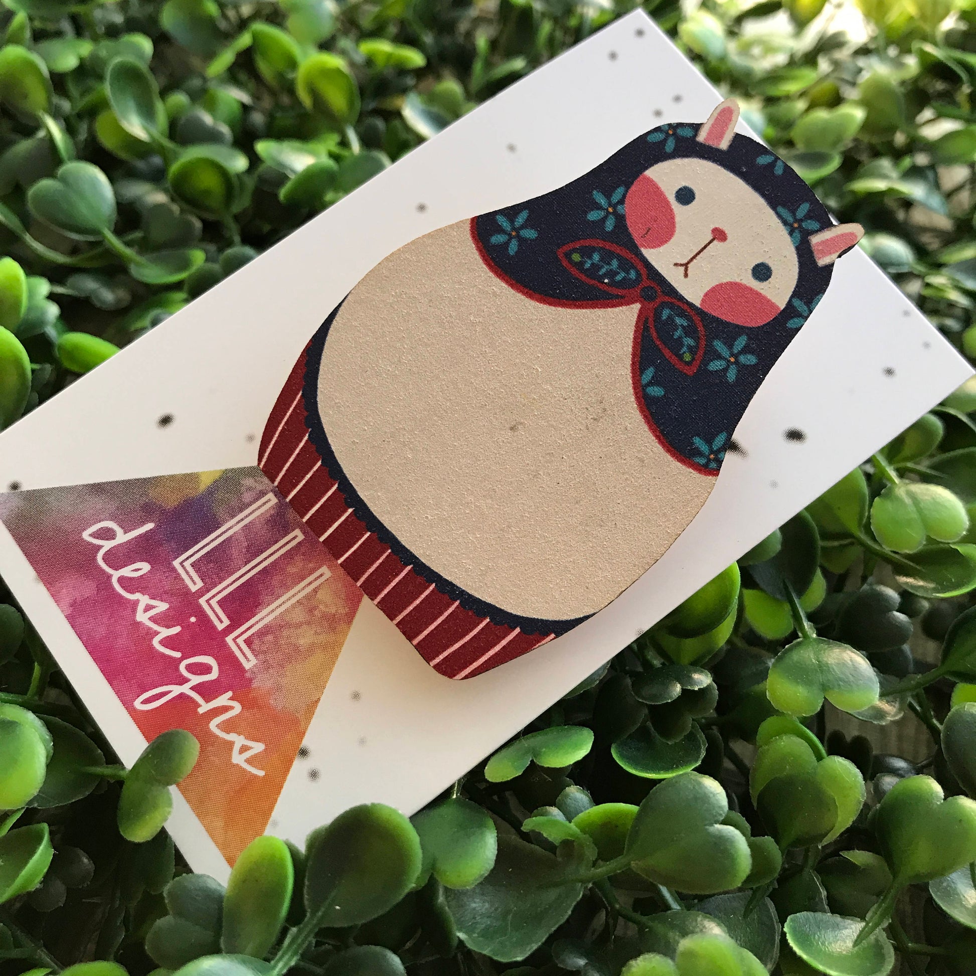 Mumma Babushka Kitty Cat Brooch. Handmade Printed Timber Brooch. Bitchin Brooch. Life's too short to wear boring Brooches!