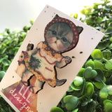 Vintage Dressed Kitty Brooch. Printed Timber Quirky and Fun Brooch. Crazy Cat Lady Brooch. Life's too short to wear boring Brooches!