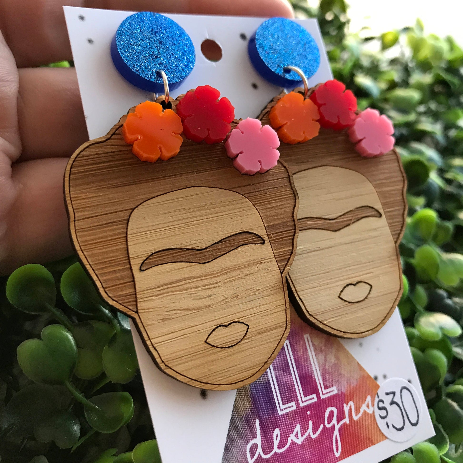 Fabulous Frida Stacked Statement Dangle Earrings. Bamboo & Glitter Acrylic Laser Cut Earrings. Fun and Fabulous Earrings!! Be Bold - Be You!