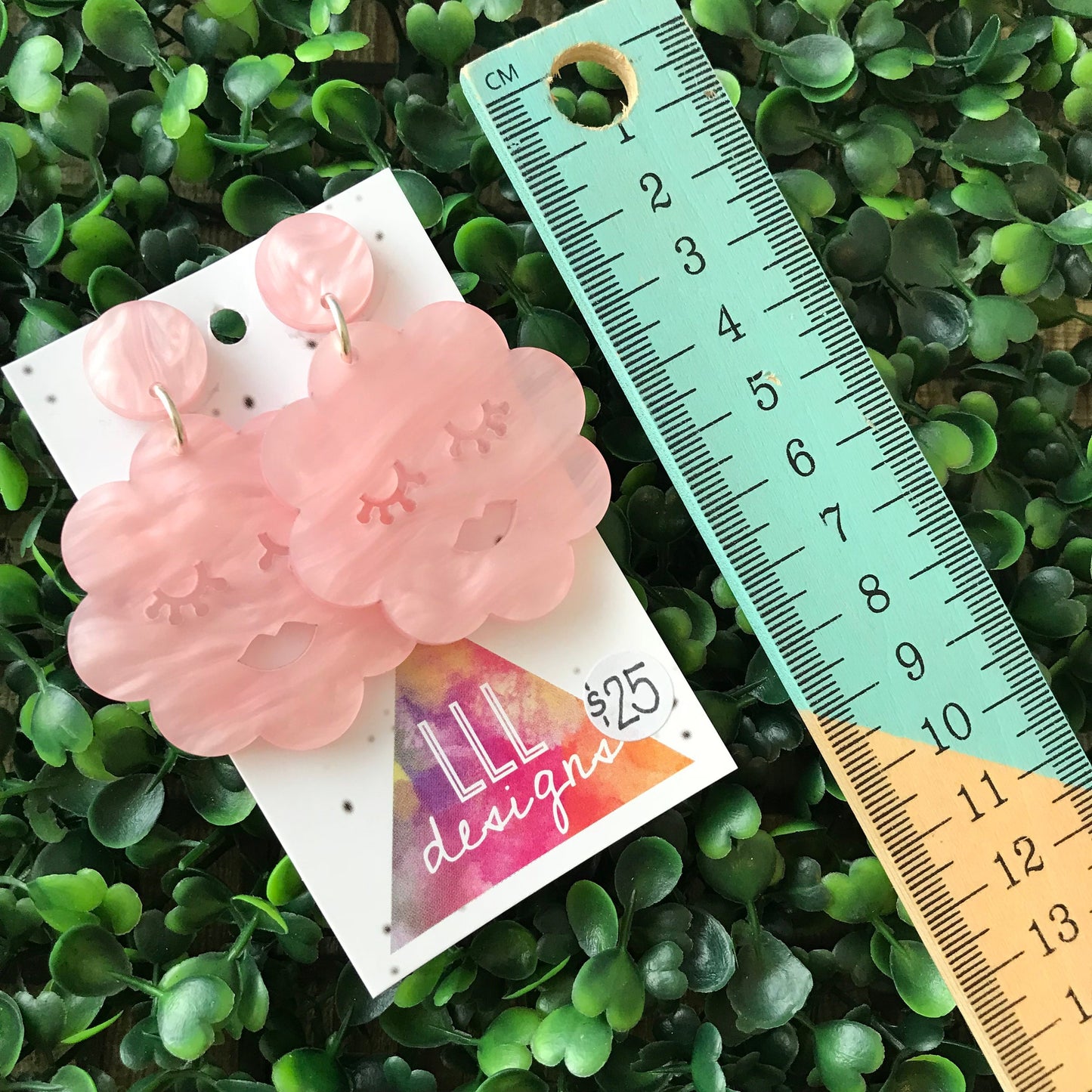 Super Cute Pastel Pink Sleepy Cloud Statement Dangle Earrings. Made from Soft Pink Marble Acrylic. These guys will make you feel all cosy :)