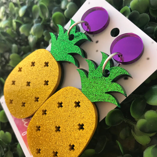 Mega Glitter Pineapple Statment Dangle Earrings! These layered acrylic beauties will get you noticed for all the right reasons ;) Be BOLD!!!