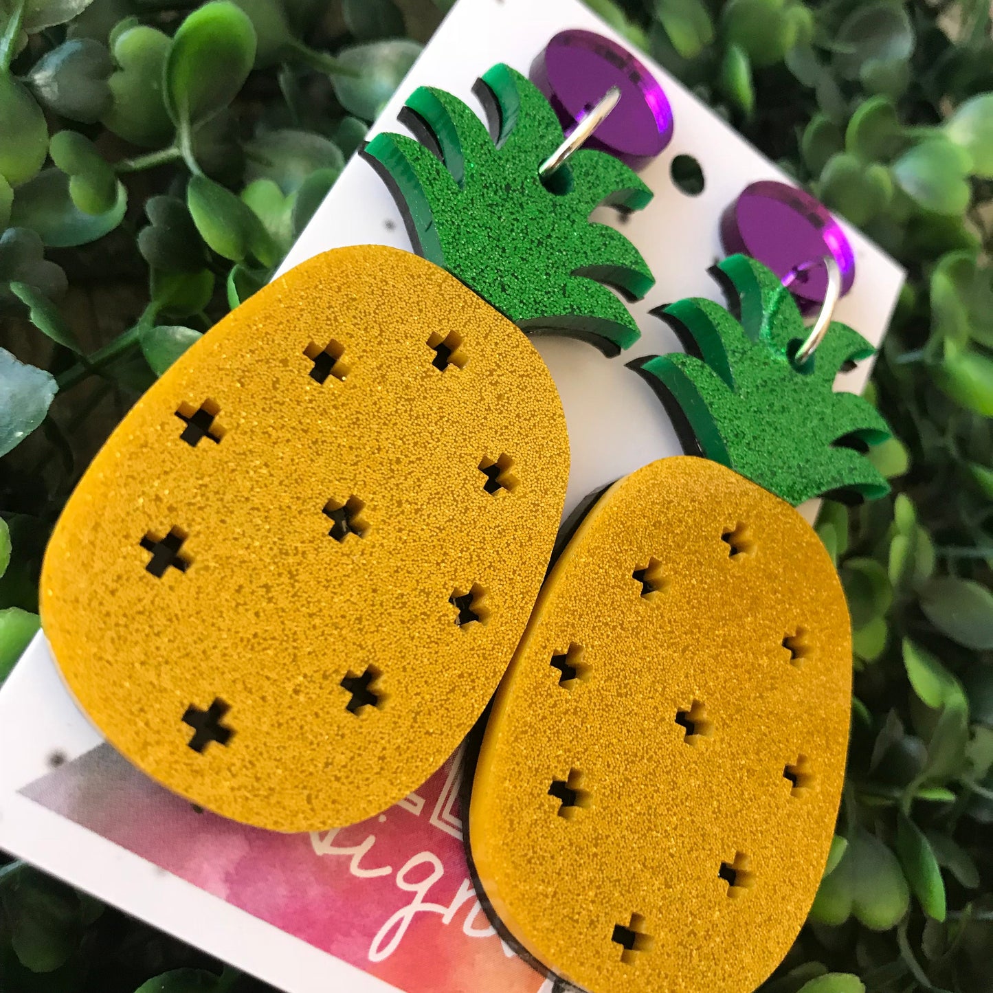 Mega Glitter Pineapple Statment Dangle Earrings! These layered acrylic beauties will get you noticed for all the right reasons ;) Be BOLD!!!