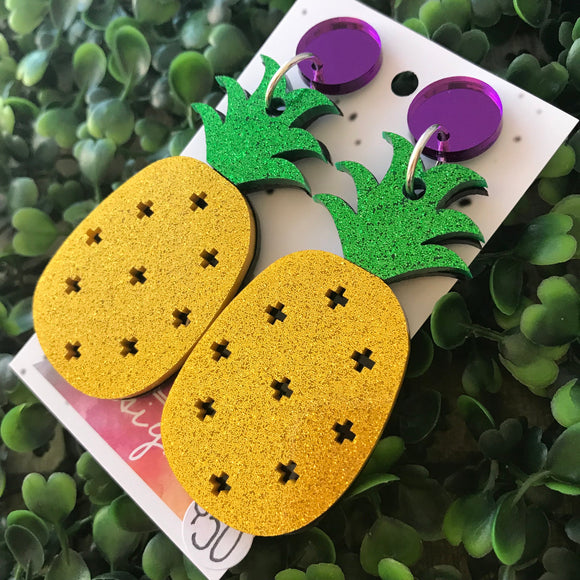 Mega Glitter Pineapple Statment Dangle Earrings! These layered acrylic beauties will get you noticed for all the right reasons ;) Be BOLD!!!
