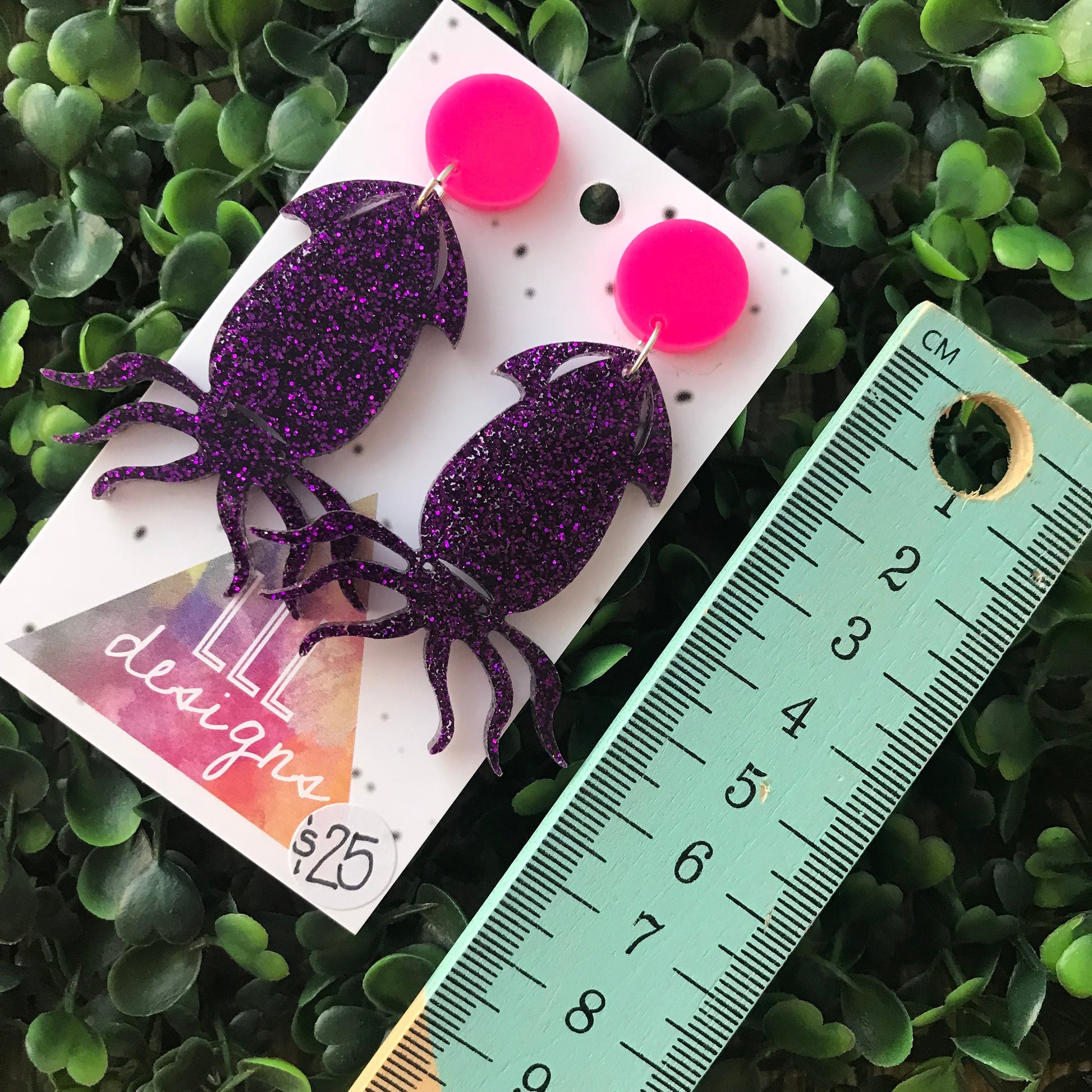 Glorious Glitter Squid Statement Dangle Earrings. Punchy in Purple and Neon Pink Tops to make them POP!!! Be BOLD - Be YOU!!!