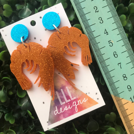 Perfection In Prawn Form Dangle Earrings ;) Prawn Dangle Earrings. Shrimp Earrings. Life's too short to wear boring Jewellery.