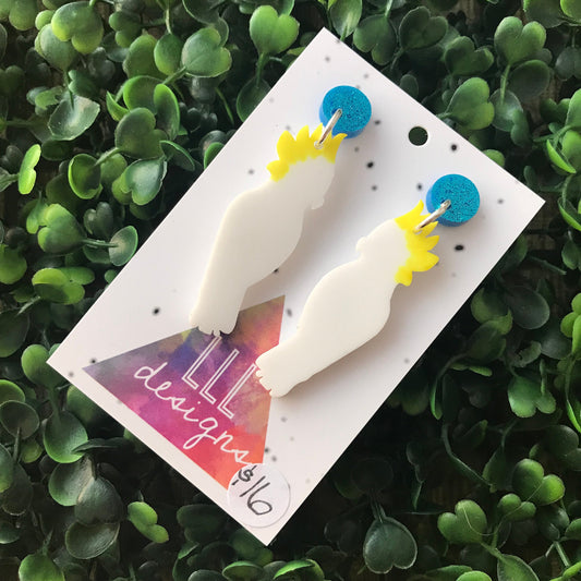 Cockatoo Statement Dangle Earrings. (mini size) Australian Earrings. Australian Native Bird. Quirky Earrings. Hand Painted Earrings!
