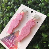 Galah Statement Dangle Earrings. (mini size) Australian Earrings. Australian Native Bird. Quirky Earrings. Pink Glitter Earrings.