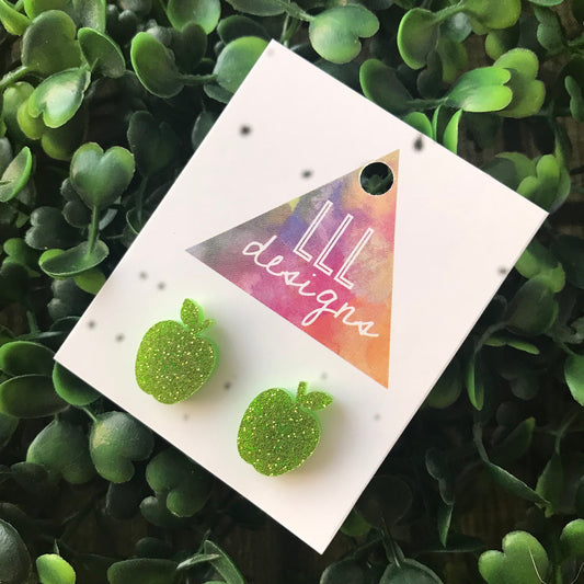 Groovy Green Glitter Apple Stud Earrings. An Apple a Day keeps the Dr away - imagine what 2 can do ;) I think I'll wear mine every day ....