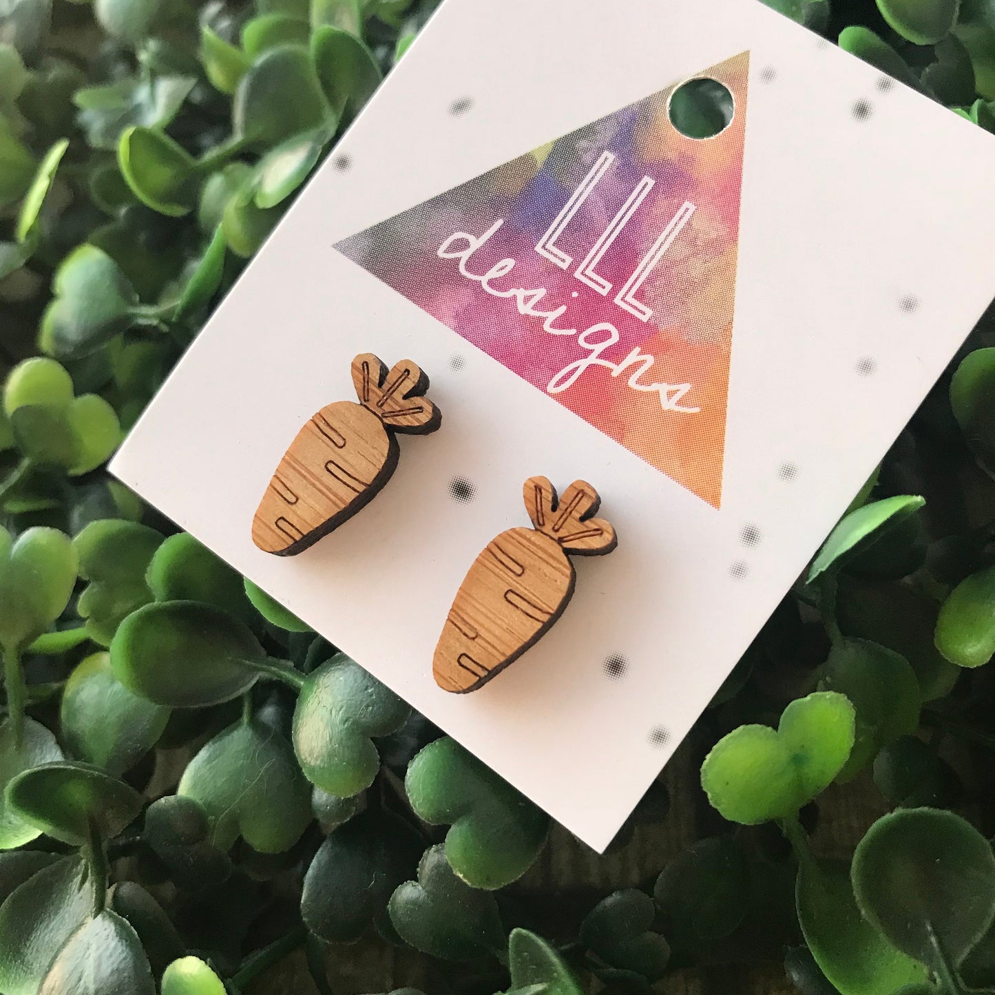 Crazy Cute Etched Bamboo Carrot Stud Earrings. Fun and Fabulous Vegetable Earrings. Add some Quirk to your day with these cuties! ;)