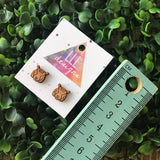 Terry The Tiger Etched Bamboo Stud Earrings. These detailed cuties will bring a smile to your face - along with all who see you wearing them