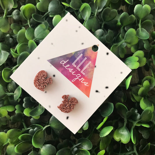 Super Cute Itty Bitty Glitter Squirrel Stud Earrings. Add some woodland charm to you lobes and rock these little guys. Quirky and Fun Studs.