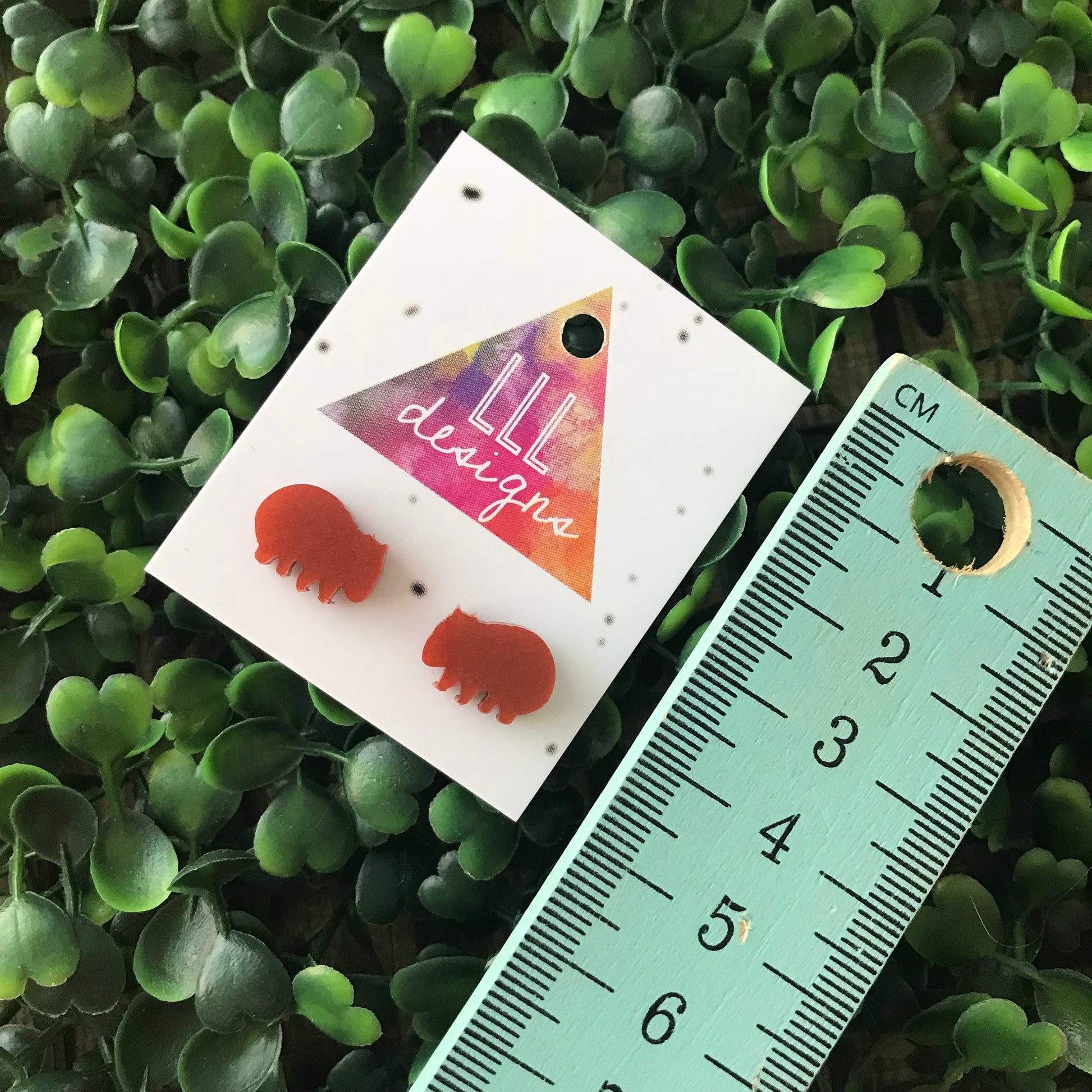 Wonderful Wally the Wombat Stud Earrings. A Super Cute little Aussie Local to add some whimsy to your day. Made from Copper Pearl Acrylic.