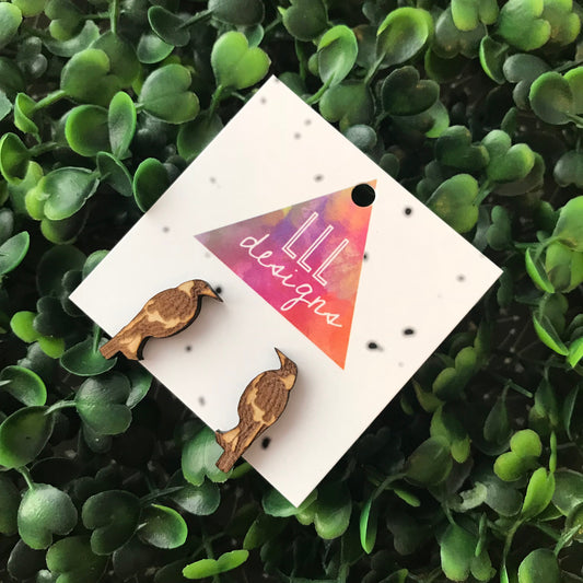 Magnificent Magpie Stud Earrings. Laser Cut and Etched Studs made from specially prepared timber. Australian Bird Earrings. Handmade Studs.